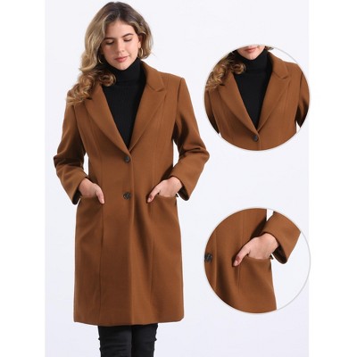 Allegra K Women's Winter Notch Lapel Mid-Long Single-Breasted Overcoat Pea Coats X-Small Brown — фото 2