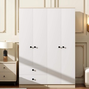 ORRD 4 Door Wardrobe Closet with Drawers,Shelf and Hanging Rod,White - 1 of 4