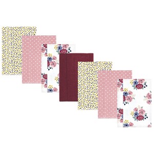 Hudson Baby Infant Girl Cotton Flannel Burp Cloths, Blush Navy Floral 7-Pack, One Size - 1 of 4