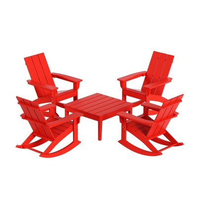WestinTrends 5-Piece Modern Adirondack Outdoor Rocking Chair with Side Table Set