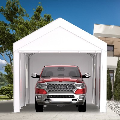 10×20 FT Garage, Portable Garage with Roll-up Doors and Ventilated Windows, Galvanized Steel Frame and PE Canopy-Coolbibila
