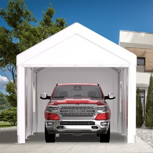 10×20 FT Garage, Portable Garage with Roll-up Doors and Ventilated Windows, Galvanized Steel Frame and PE Canopy-Coolbibila - 1 of 4