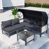 COWLOWN 4 Piece Dark Gray Aluminum Patio Set with Retractable Canopy & Coffee Table, Contemporary Outdoor Furniture for Lawn, Yard, Balcony and Porch - 3 of 4