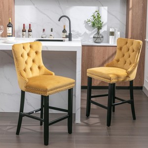 INFURNIC Counter and Bar Stools Velvet Tufted Upholstered Barstools with Nailhead Trim for Dining Room, Gold, 23.6"*19.5"*40.7" - 1 of 4