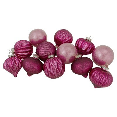 Northlight Set of 12 Magenta Pink Finial and Glass Ball Christmas Ornaments