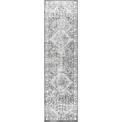 Light Grey Synthetic Medallion Runner Rug 2 ft. x 8 ft.