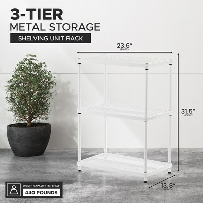 MeshWorks 3-Tier Adjustable White Metal Utility Shelving Unit