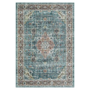Wasshable Vintage Distressed Floral Print Living Room Bedroom Area Rug, Soft Non Slip Floor Carpet for Dining Room Home Office - 1 of 4