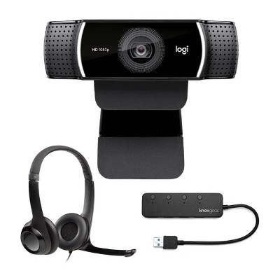 Logitech C922 Pro Stream 1080p Webcam with H390 USB Headset and 4-Port USB Hub