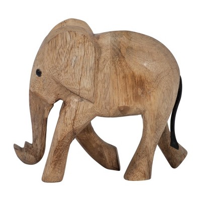 Sagebrook Home 8" Wooden Elephant Decor - Contemporary Rustic Brown Elephant Statue for Home or Office Decor - Decorative Animal Elephant Sculpture