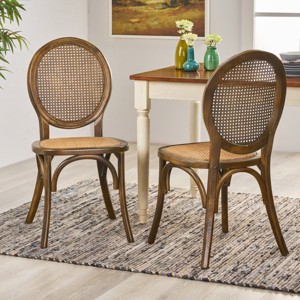 Set of 2 Dining Chair with Elm Wood Frame, High Back Dining Chairs with Caned Seat and Rounded Backrest-Maison Boucle - 1 of 4