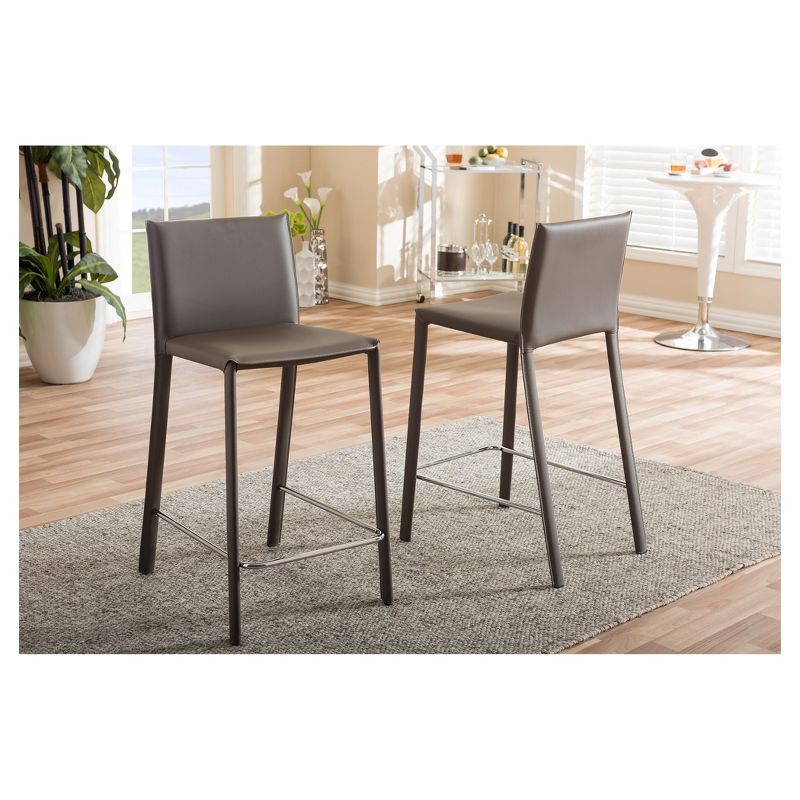 Set of 2 Crawford Modern and Contemporary Leather Upholstered Counter Height Barstools Taupe - Baxton Studio, 5 of 6