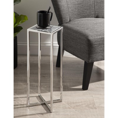 Jaspur Gray Marble and Silver Metal Square Drink Table
