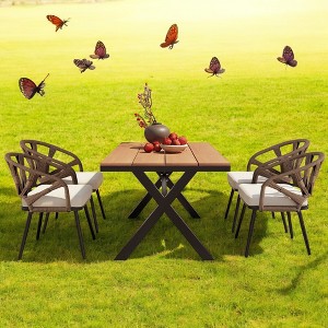 Contemporary Outdoor Set with PE Rattan Chairs and Plastic Wood Table – Weather-Resistant, Minimalist Design for Gardens, Patios, and Lawns - 1 of 4