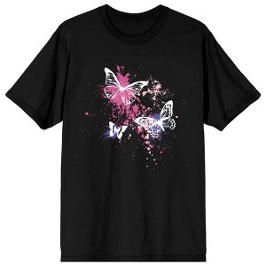 Celestial Tropics Pink Paint and Butterflies Men's Black T-Shirt - 1 of 3