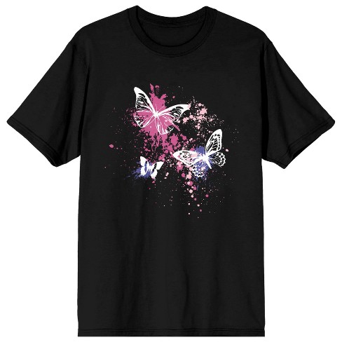 Celestial Tropics Pink Paint And Butterflies Men s Black T shirt