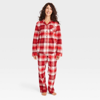 Women's Tartan Plaid 2pc Pajama Set - Hearth & Hand™ with Magnolia Red/Cream