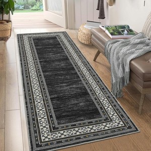 Modern 2'x6' Washable Area Rugs  Geometric Rugs for Living Room Bedroom Boys,Ultra Thin Non Slip Modern Large Accent Carpet Black - 1 of 4