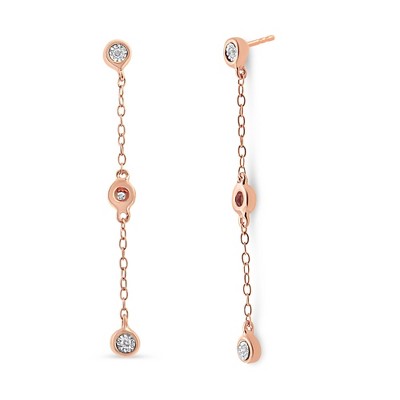 Haus of Brilliance 10K Rose Gold Plated Silver 1/15 Cttw Diamond Dangle Earring