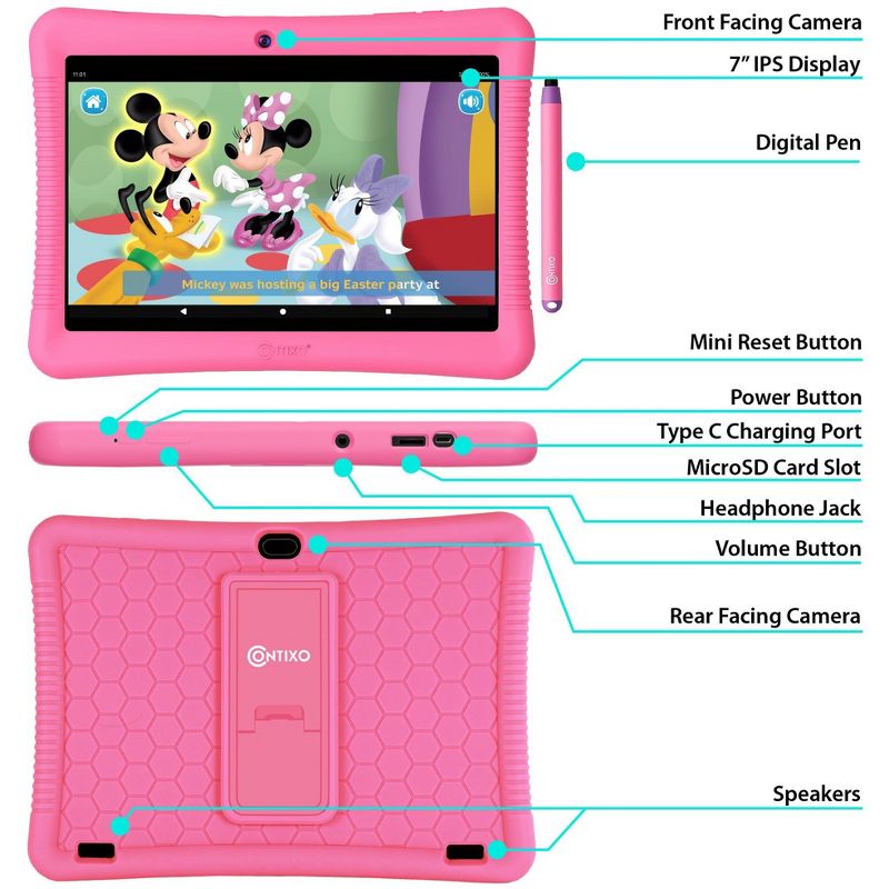 Contixo 10" Android Kids 64 GB Tablet (2023 Model), Includes 80+ Disney Storybooks & Stickers, Kid-Proof Case with Kickstand & Stylus, 6 of 14