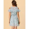 Allegra K Women's Cold Shoulder Smocked Waist Chiffon Floral Pattern Mini Dress - 3 of 4