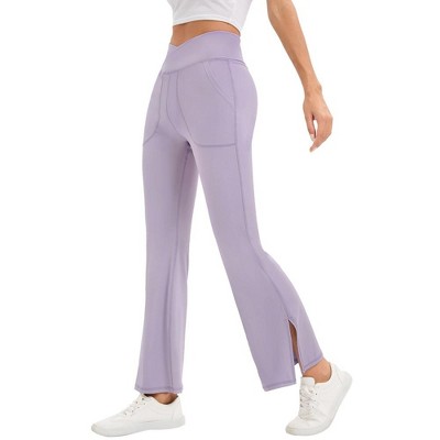 Women's High Waisted Yoga Pants V Crossover Flare Casual Workout Pants