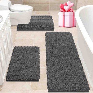 BAGOKIE 3 Piece Chenille Bathroom Rug Set - 1 of 4