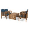 Christopher Knight Home Carolina Outdoor Acacia Wood 5 Piece Club Chair Chat Set with Cushions - 2 of 4