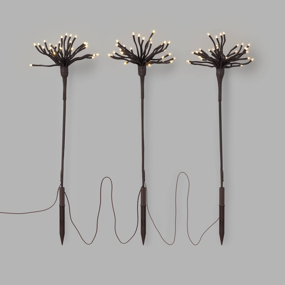 3PC 20" Christmas Brown Burst Stakes LED Lights Warm White Battery Operated - Wondershop™
