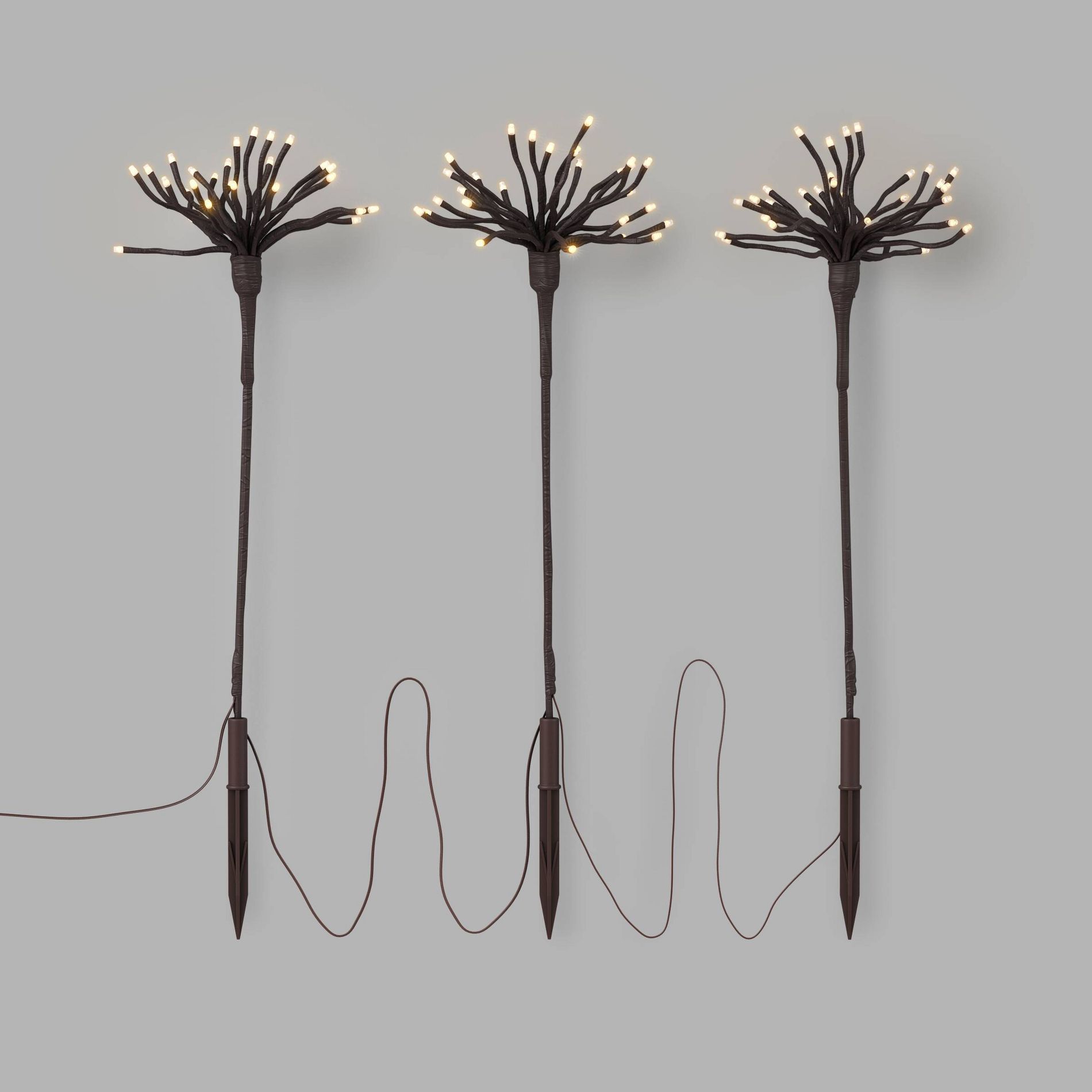 3PC 20" Christmas Brown Burst Stakes LED Lights Warm White Battery Operated - Wondershop™