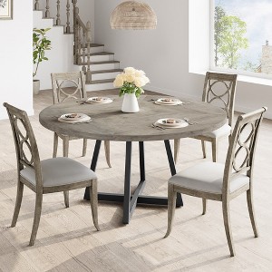 47 inch Round Large Dining Table Wooden Kitchen Table For 4 Industrial Dinner Table With Wooden Top And Metal Base For Home Dining Room Target