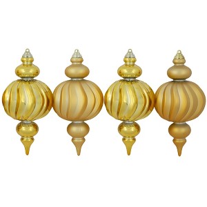 Northlight Commercial Size Shatterproof 2-Finish Finial Christmas Ornaments - Gold -10" - 4ct - 1 of 4