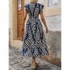 Coolmee Women's Summer Floral Boho Dress Wrap V Neck Short Sleeve Ruffle A-Line Flowy Maxi Dresses Dark - 4 of 4