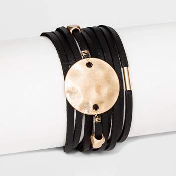 Simulated Leather and Disc Magnetic Bracelet - Universal Thread™ Black