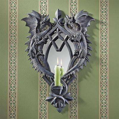 Design Toscano Double Trouble Gothic Dragon Mirrored Wall Sculpture