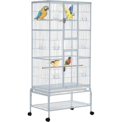 Large Parakeet Cage with Rolling Stand, Spacious Bird Home with Detachable Base, Easy-Clean Tray Included, Mobile & Stable Design
