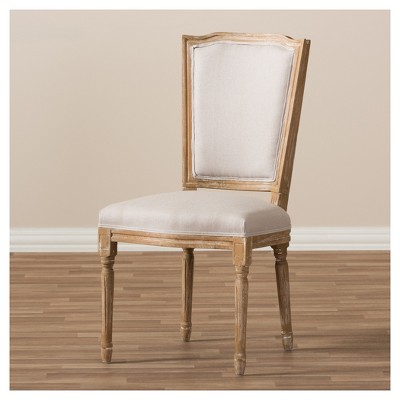 Beige Linen Upholstered Wood Parsons Side Chair