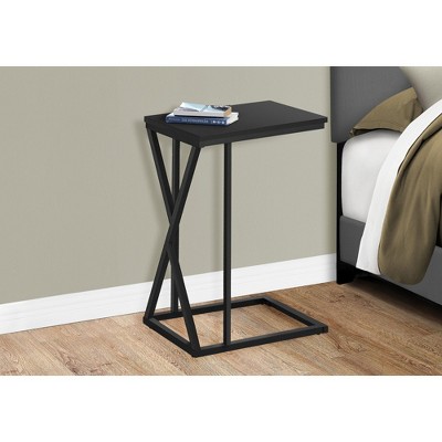 Vynxaria Contemporary C-Shaped Accent Table, Black Laminate, Black Metal, 10.25" L x 18.25" W x 25.25" H