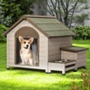 FURNIinspire Outdoor Fir Wood Dog House with an Open Roof,Storage Box, Elevated Feeding Station with 2 Bowls,41"*36"*32" - 4 of 4