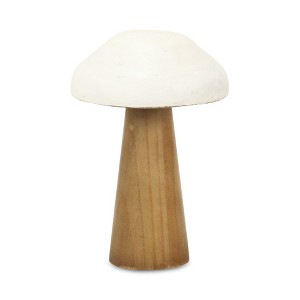 HomeRoots 9" Brown And White Wood Hand Painted Mushroom Tabletop Sculpture - 1 of 4