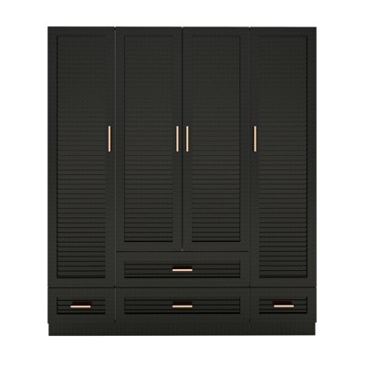 Keloyid Black Wood 61.42 in. Armoire with 4 Drawers and 6 Shelves
