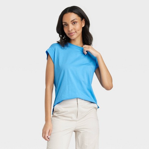 Women\'s Extended Shoulder T-shirt - A New Day™ Blue Xs : Target