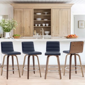 Bekrvio 26"/29" Swivel Bar Stools Set of 1/2/3/4, Faux Leather Upholstered Counter Chairs with Wood Legs, Mid-Century Seating for Kitchen Island - 1 of 4