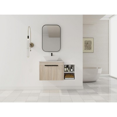 NicBex Floating Bathroom Vanity with 4 Styles Ceramic Basin,Bathroom Sink Vanity with Soft Close Doors,Bathroom Sink Cabinet for Bathroom,Oak