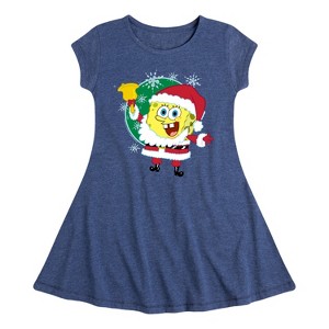 Girls' - SpongeBob SquarePants - Santa Spongebob Fit & Flair Cap Sleeve Dress - 1 of 4