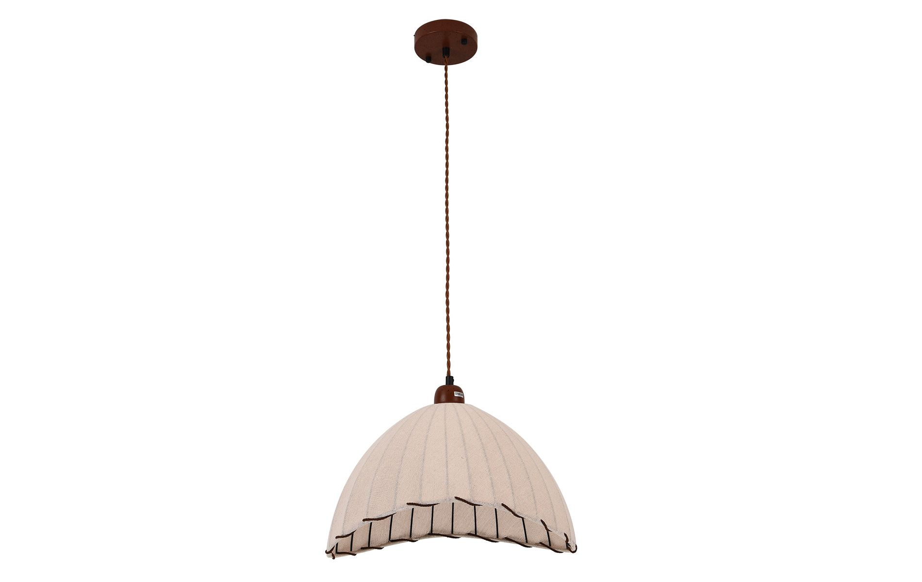 PAKOKULA Farmhouse 1-Light Brown Coastal style Scallop Edges Chandelier with Beige Fabric Shade for Kitchen Island Dining Room