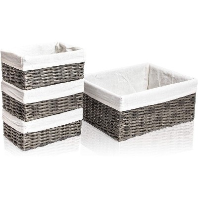 Farmlyn Creek 4-Pack Grey Wicker Storage Baskets with Liners, for Shelf Organization (2 Sizes)