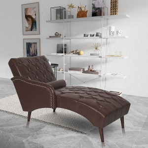Okak Luxurious Tufted Armless Chaise Lounge Chair with Nailhead Design,Comfy PU/Fabric Upholstered Accent Chair for Living Room,Office - 1 of 4
