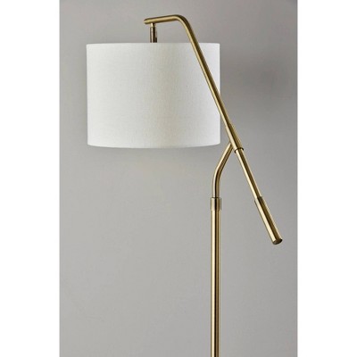 Antique Brass Adjustable Arc Floor Lamp with Linen Shade