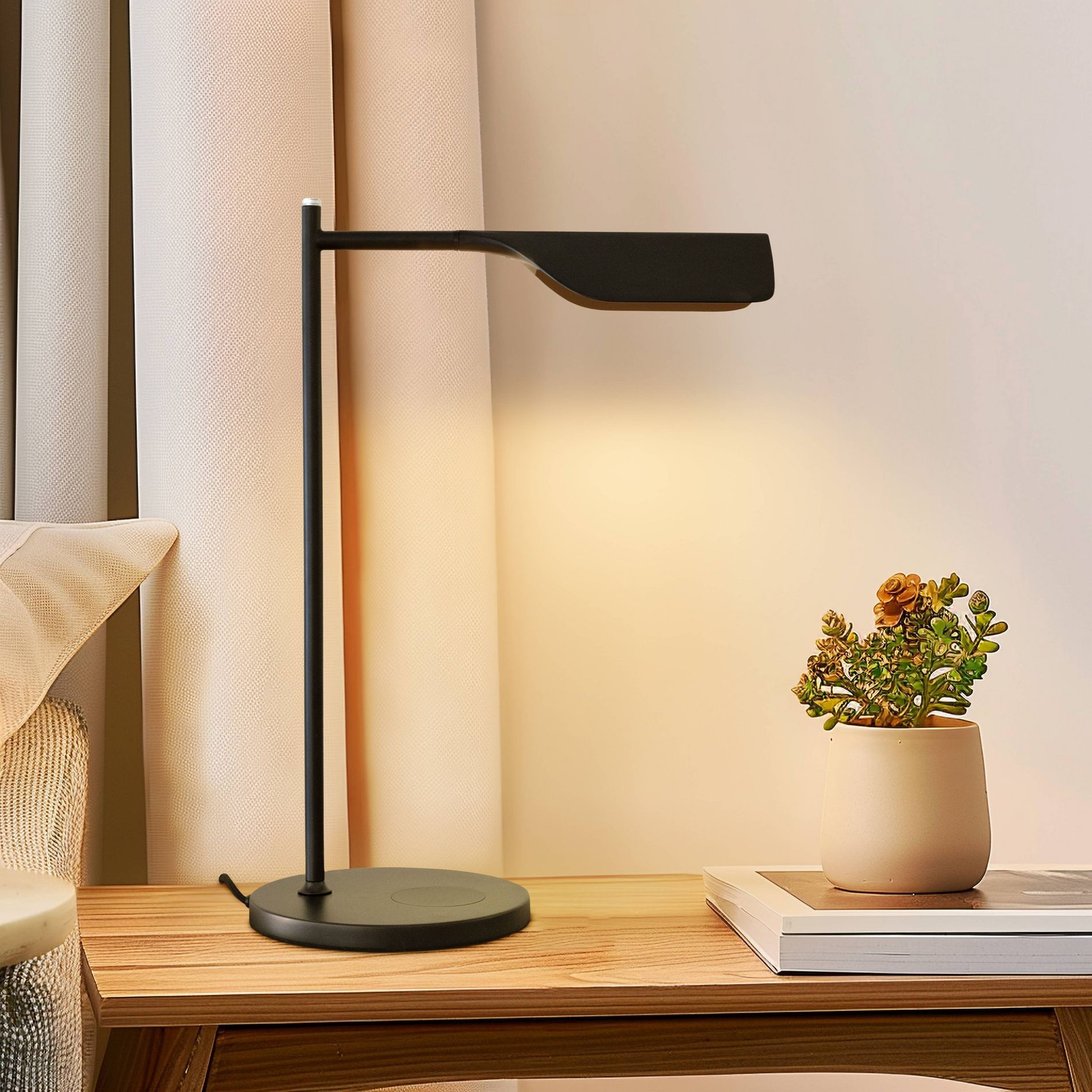 Brightech Leaf Modern Dimmable (Includes LED Light Bulb) Wireless Charging Swing Arm Arc Desk Table Lamp Matte Black